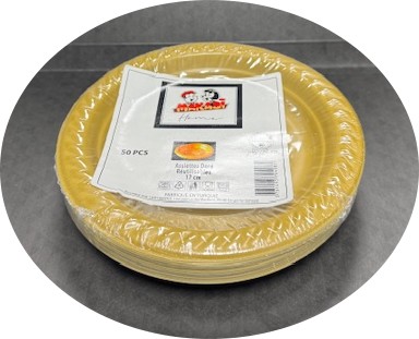 ASSIETTES DOREES REUTILISABLES 17 CM X 50PCS